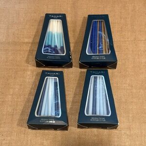 Tahari Home Menorah Taper Candles Lot 4 Blue White Ombre Dripless 180ct Hanukkah